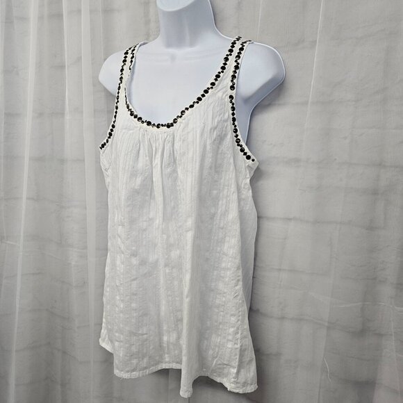 Decree White Striped Studded Tank Boho Festival L - Picture 5 of 10